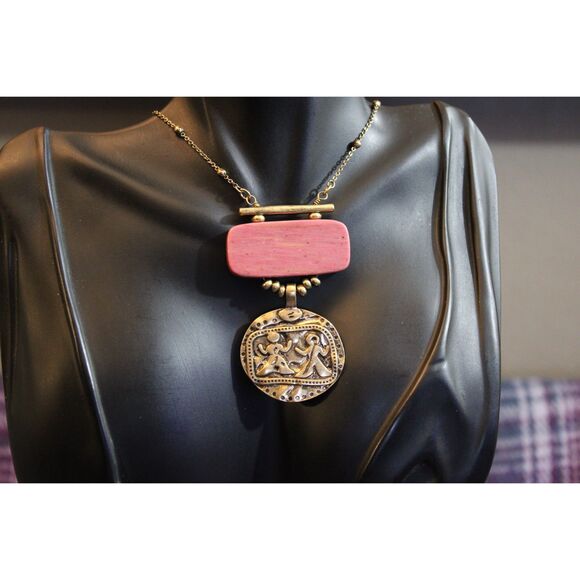 Jade and Jasper Stone Primitive Tribal Long Necklace - Picture 9 of 10